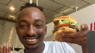 Burger fries and peanut butter shake mukbang [upl. by Ahsirpac]