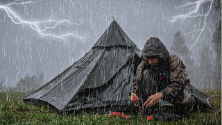 LONG SUPER HEAVY RAIN in 2 DAY NONSTOP • Solo Camping RAIN STORM amp THUNDERSTORM ALL NIGHT • ASMR [upl. by Neellok]