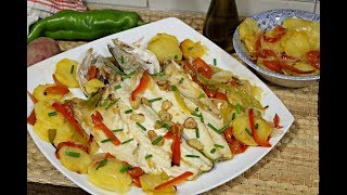 Lubina al horno con patatas receta muy facil de pescado [upl. by Arrim857]