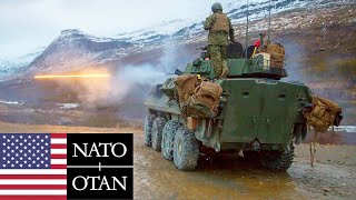 US Marines NATO Armored vehicles and artillery during military exercises in Norway [upl. by Eirollam]