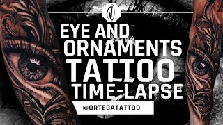 TATTOO TIMELAPSE 013  BLACK AND GREY EYE amp ORNAMENTS [upl. by Albright]