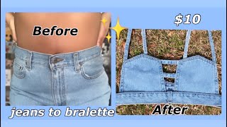 DIY jeans to bralette upcycling  hot ✨glue friendly ✨ N🚫 SEW [upl. by Lisetta]