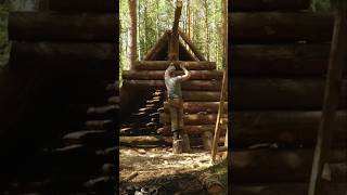 Big log house part 1 survival bushcraft camping survivalshelter [upl. by Llecrup881]