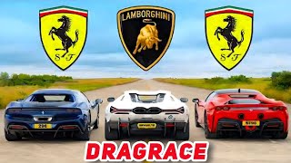 Ferrari sf90 vs 296 vs Revuelto quater mile drag race [upl. by Ennoval]