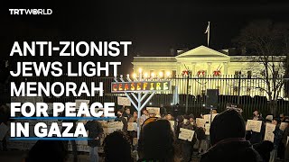 ‘Hanukkah for ceasefire’ AntiZionist Jews protest Gaza war outside White House [upl. by Airenahs]