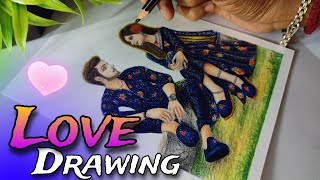 Romantic Couple Drawing  Drawing With Colour Pencil [upl. by Stent]