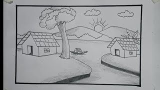 Easy nature scenery drawing for kids  kids drawing [upl. by Ertnom883]