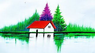 Beautiful landscape drawing easy Oil pastel landscape drawing easy [upl. by Ahsienet744]