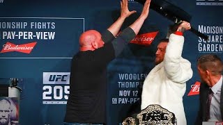 UFC 205 Conor McGregor Attempts to Throw Chair At Eddie Alvarez during Press Conference [upl. by Nol]