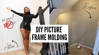 DIY PICTURE FRAME MOLDING l UPDATING MY HALLWAY WITH DIY WALL TRIM [upl. by Ivzt]