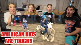 New Zealand Family React to Mutton Busting for the first time RAISING THESE KIDS TOUGH OUT THERE [upl. by Maro]