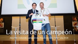 Telefónica recibe a Alejandro Valverde Movistar Team campeón del Mundo de ciclismo en ruta 2018 [upl. by Uah]