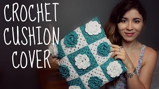 Crochet Cushion Cover with Flowers  Handmade House Decoration  step by step TUTORIAL [upl. by Lateehs]