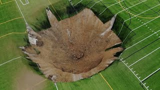 Massive sinkhole swallows up Illinois soccer field [upl. by Georgy]