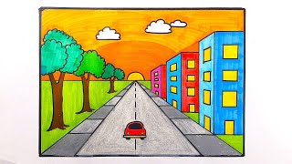 City view drawing ✅ How to draw a CIty Scenery 🚖🚗 Drawing and Painting [upl. by Namia]