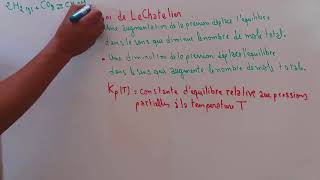 chimie  partie 6  loi de chatelier  Constante dequilibredarija [upl. by Iverson]