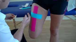 How to apply Kinesiology Taping for a strain of the Rectus Femoris  Quadricep muscle strain [upl. by Cartwell898]