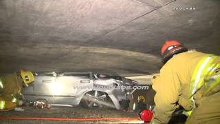 Fatal SUV Crash Wedged Under Bridge  Boyle Heights RAW FOOTAGE [upl. by Herod601]