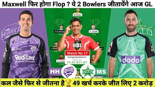 HUR vs STA Dream11 Prediction Hobart Hurricanes vs Melbourne Stars Big Bash league 2023 HH vs MS [upl. by Nwahser]