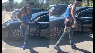 Blueface Crip Walking Wearing A Bullet Proof Vest [upl. by Rednaskela]