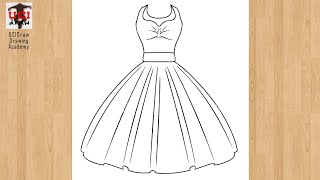 How to Draw a Dress Sketch  Easy Dresses Drawing for Beginners  Gown Fashion Design Sketches [upl. by Salangia]