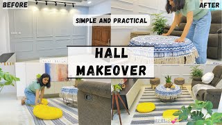 Hall Living room makeover  हॉल मेकओवर  Easy to maintain  Practical hall decoration ideas [upl. by Malone]