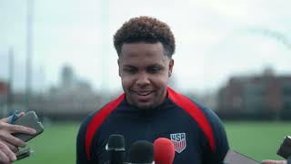 USMNT WESTON MCKENNIE talks prior to Team USA 2nd leg of the Nations League quarterfinals vs Jamaica [upl. by Lashar273]