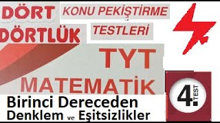 TYT Matematik Dört Dörtlük Konu Pekiştirme Testleri  Birinci Dereceden Denklemler ve Eşitsizlikler [upl. by Maletta858]