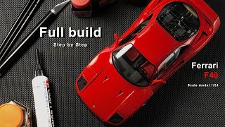 Ferrari F40  Full build Step by step  Scale model  Tamiya  124  ASMR [upl. by Bigford441]