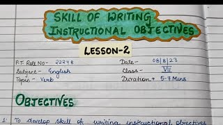 Skill of Writing Instructional Objectives  English  Topic  Verbs  Micro Lesson 2 [upl. by Yrrap]