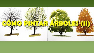 4 EJEMPLOS de ÁRBOLES en ACUARELA Las 4 estaciones [upl. by Samford]