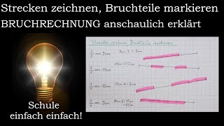 Strecken zeichen Bruchteile einteilen und markieren  Einführung Brüche  anschaulich verständlich [upl. by Lemuela]