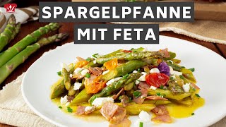 Spargelpfanne mit Schinken und Feta 😍  KETO Rezept  schnelles Abendessen mit grünem Spargel [upl. by Ettenot]