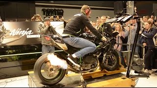 326BHP Kawasaki H2R spits flames on Dyno  Motorbeurs Utrecht HD 1080 [upl. by Ateiram]