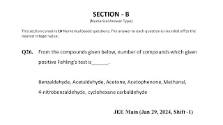 Q26 JEE Main Chemistry PYQ Jan 29 2024 Shift 1  Fehlings Test  NEON JEE NEET [upl. by Anauqaj]