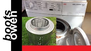 Washing Machine Drum Fire pit Scrapping an AEG OKO Lavamat 74620W How to remove the drum [upl. by Marelda]