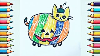 Drawing a Halloween Cat on a Pumpkin 🎃  Simple StepbyStep Tutorial [upl. by Anaet296]