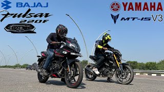 Bajaj Pulsar 220F Vs Yamaha MT15 V3  Drag Race  Unexpected Result [upl. by Amado920]