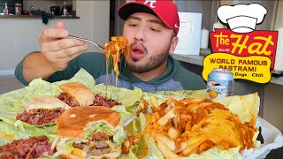 THE HAT MUKBANG Chili Cheese Fries Pastrami [upl. by Notniv]