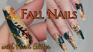 Fun Abstract Fall Nails  Autumn Nails  Flash Glitter [upl. by Arahc]