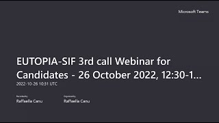 EUTOPIA SIF 3rd Call  Webinar for Candidates  26 October 2022 [upl. by Blain]