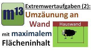 Extremwertaufgaben 2 Zaun an Wand mit maximal eingeschlossener Fläche [upl. by Cordie496]