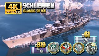 Battleship Schlieffen MVP on map Islands of Ice  World of Warships [upl. by Attegroeg]