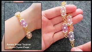 Kristal inci bileklik yapımı Beautiful bracelet makingCrystal pearl seed beads jewelry tutorial [upl. by Arytas]