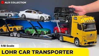 Unboxing of Lohr Car Transporter 118 Diecast Model Car by NZG 4K [upl. by Enotna]