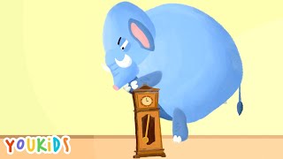 Hickory Dickory Dock 🐘  YouKids Nursery Rhymes [upl. by Swanhildas]