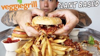 Pulled Pork Chicken Sandwich Veggie Grill Mukbang Vegan Eating Show [upl. by Nolrak]