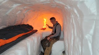 Dugout Shelter Under 10ft 3m of Snow  Solo Camping in Survival Shelter During Snow Storm [upl. by Rozamond562]