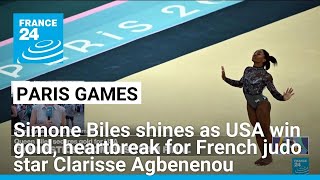 Simone Biles shines as USA win gold heartbreak for French judo star Clarisse Agbégnénou [upl. by Xanthus]