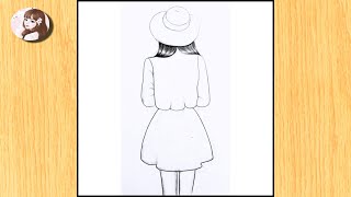 Simple girl drawing with beautiful dress  Beautiful Sketch for beginners  SKETCHES art drawing [upl. by Ayrad426]